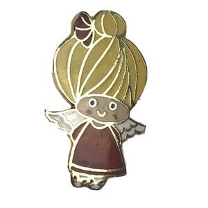 1974 Angel Brooch Enamel GGC Taiwan Blonde Girl Angel Small Pin 1" EUC